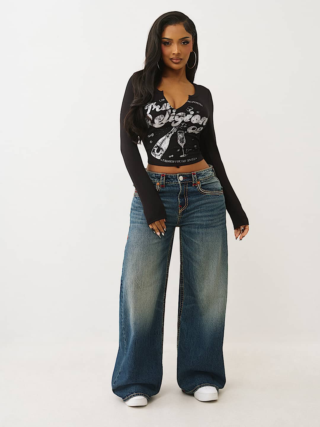 GLITTER RIBBED NOTCH LONG SLEEVE TEE, image 3