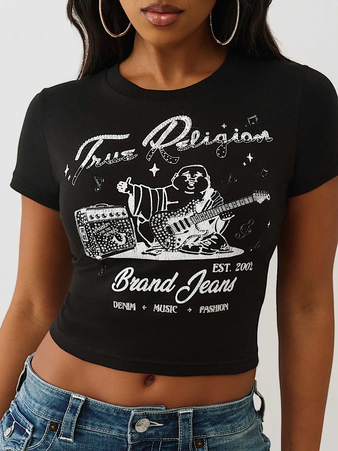 Женская футболка True Religion Crystal Buddha Baby Tee, черная