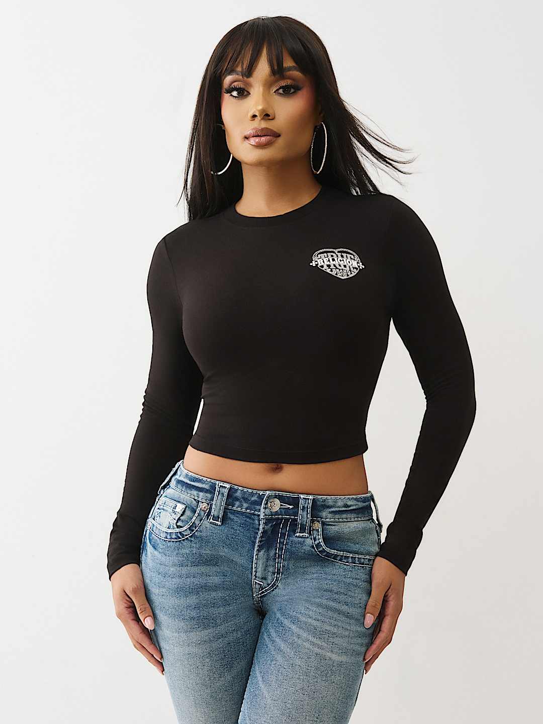 CAMISETA CORTA DE MANGA LARGA CON ESTAMPADO EN RELIEVE Y BRILLANTE, image 2