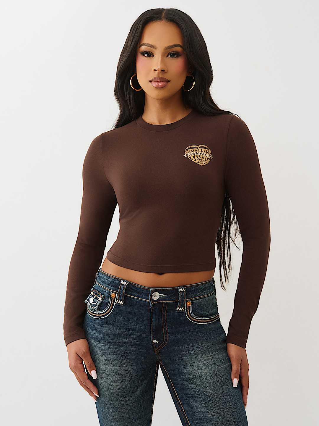 CAMISETA CORTA DE MANGA LARGA CON ESTAMPADO EN RELIEVE Y BRILLANTE, image 2