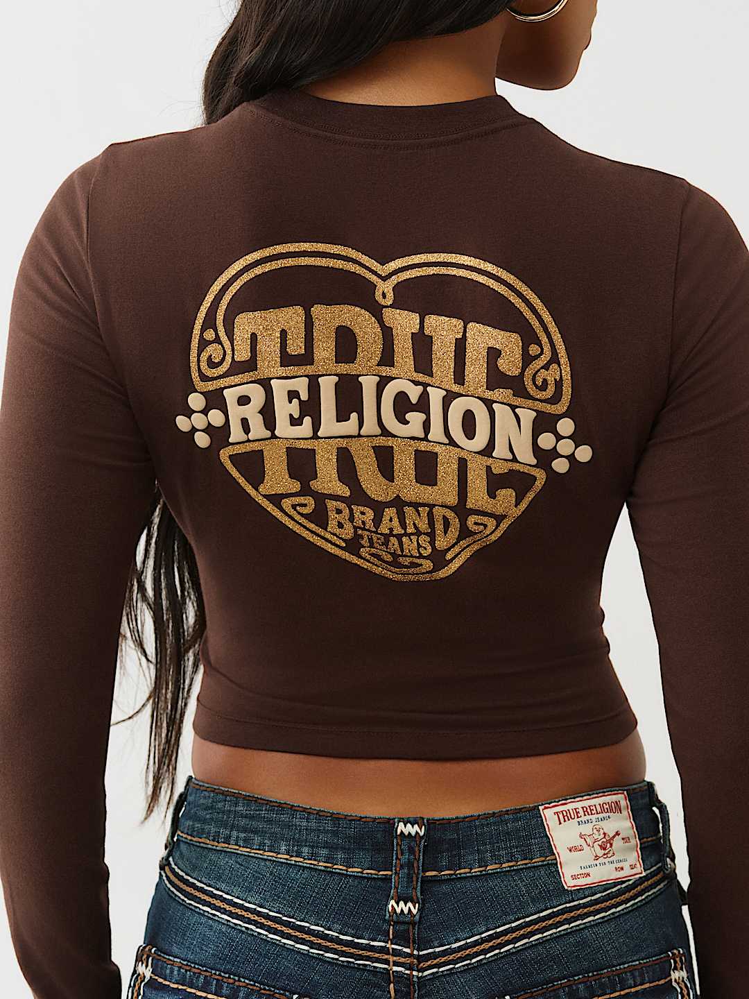 CAMISETA CORTA DE MANGA LARGA CON ESTAMPADO EN RELIEVE Y BRILLANTE, image 1