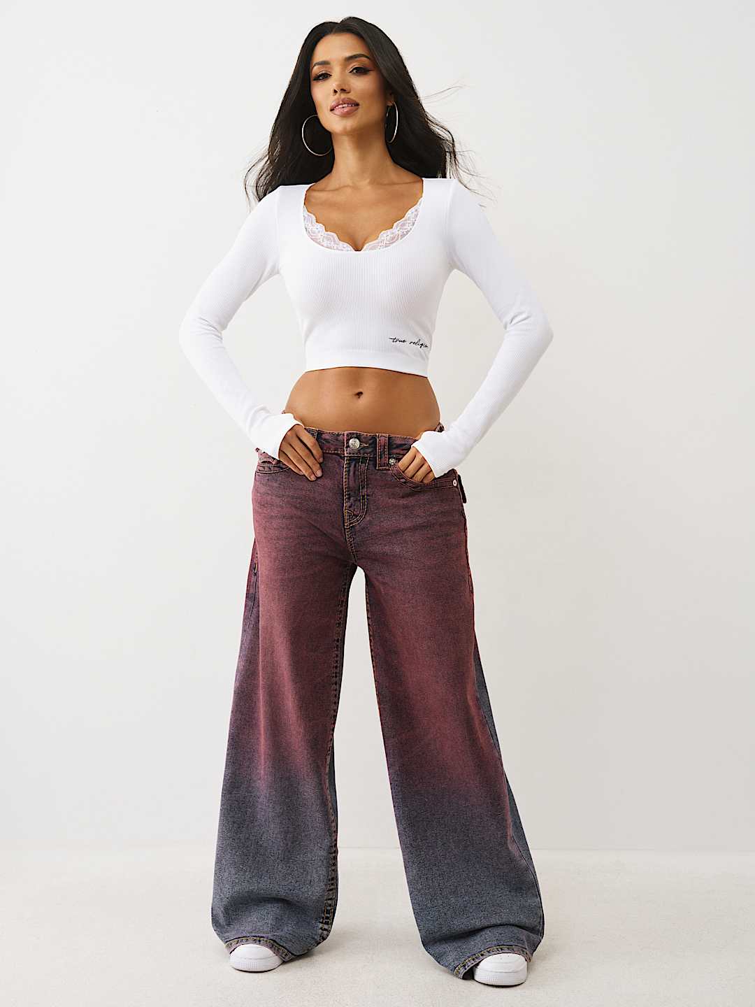 SEAMLESS LACE SCOOP NECK LONG SLEEVE TOP, image 3