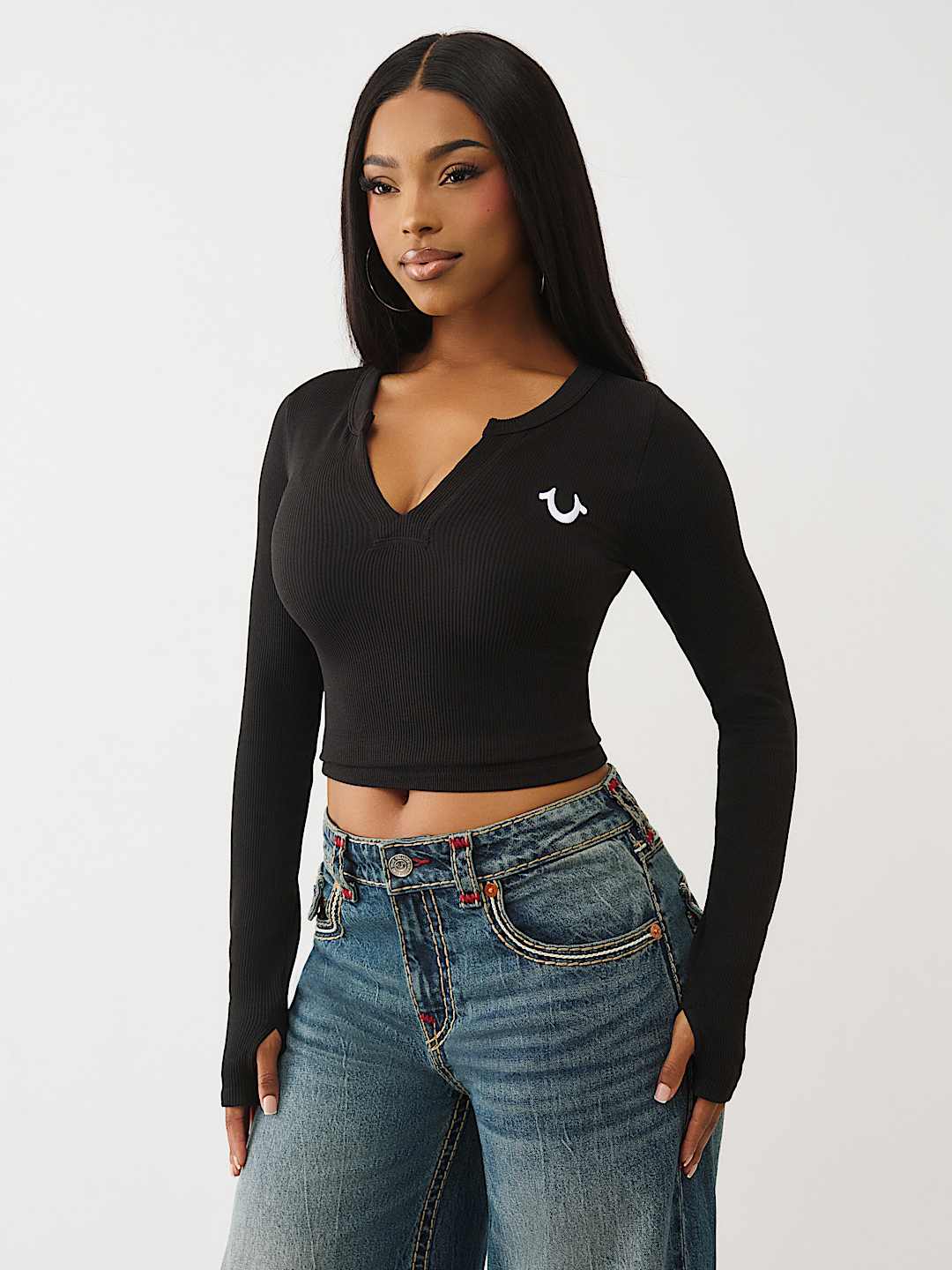 CAMISETA DE MANGA LARGA CON CUELLO EN V SIN COSTURAS, image 4