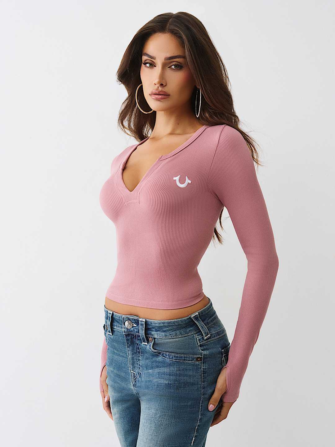 SEAMLESS V-NOTCH LONG SLEEVE TOP, image 3