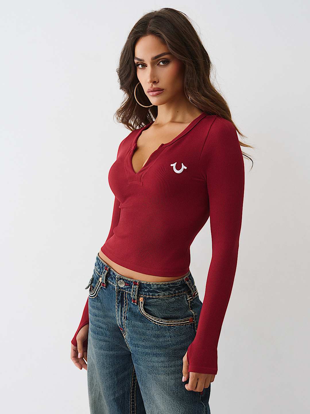 SEAMLESS V-NOTCH LONG SLEEVE TOP, image 4