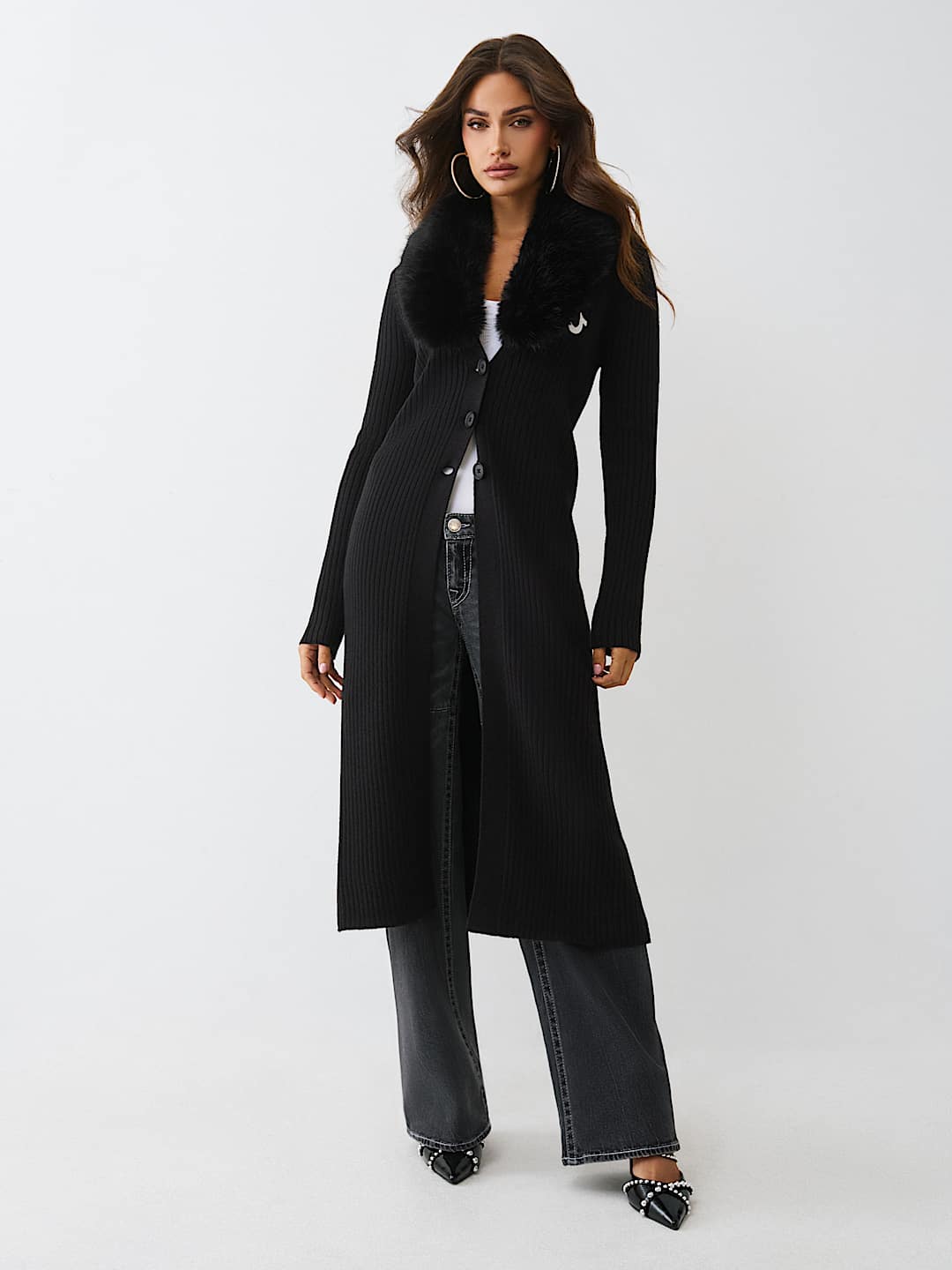 FAUX FUR DUSTER CARDIGAN, image 1