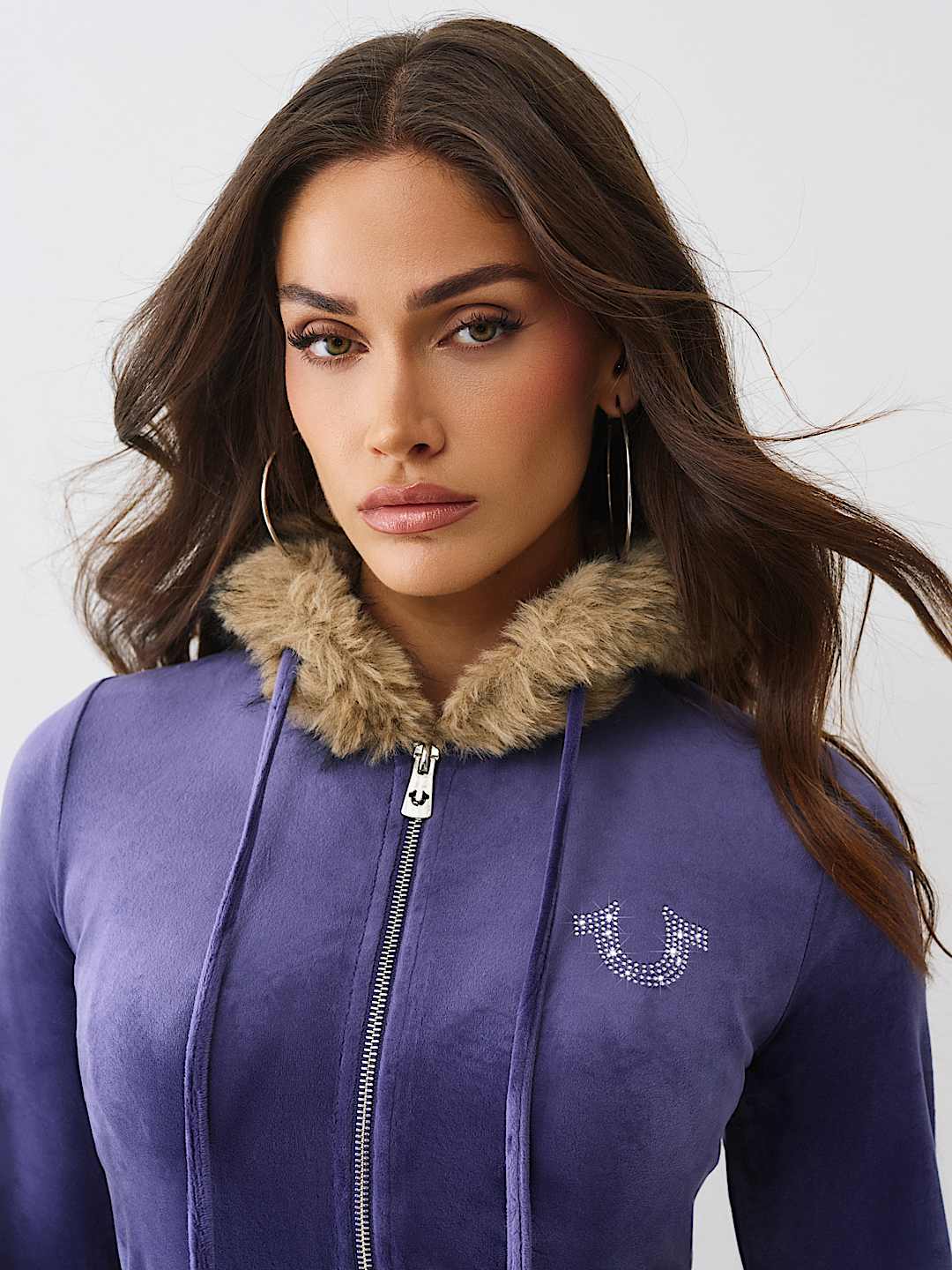 VELOUR FAUX FUR SHRUNKEN ZIP HOODIE, image 6