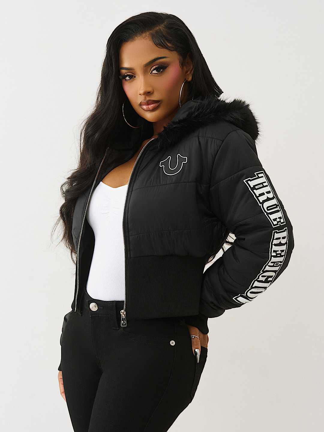 CHAQUETA ACOLCHADA RECORTADA DE PIEL SINT&Eacute;TICA, image 3