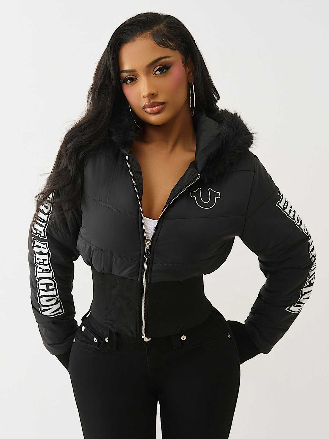 CHAQUETA ACOLCHADA RECORTADA DE PIEL SINT&Eacute;TICA, image 1