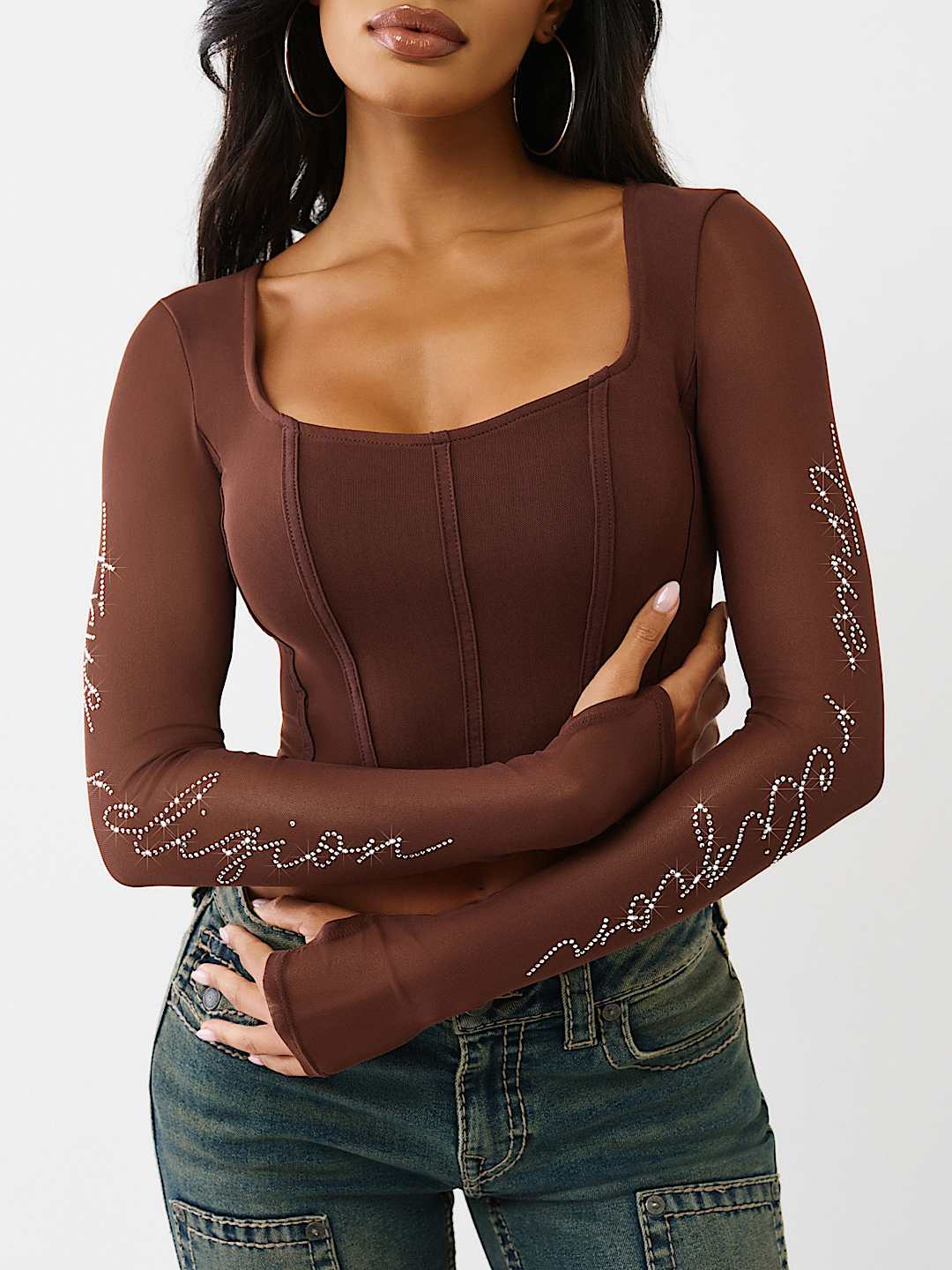 CRYSTAL MESH LONG SLEEVE TOP, image 2