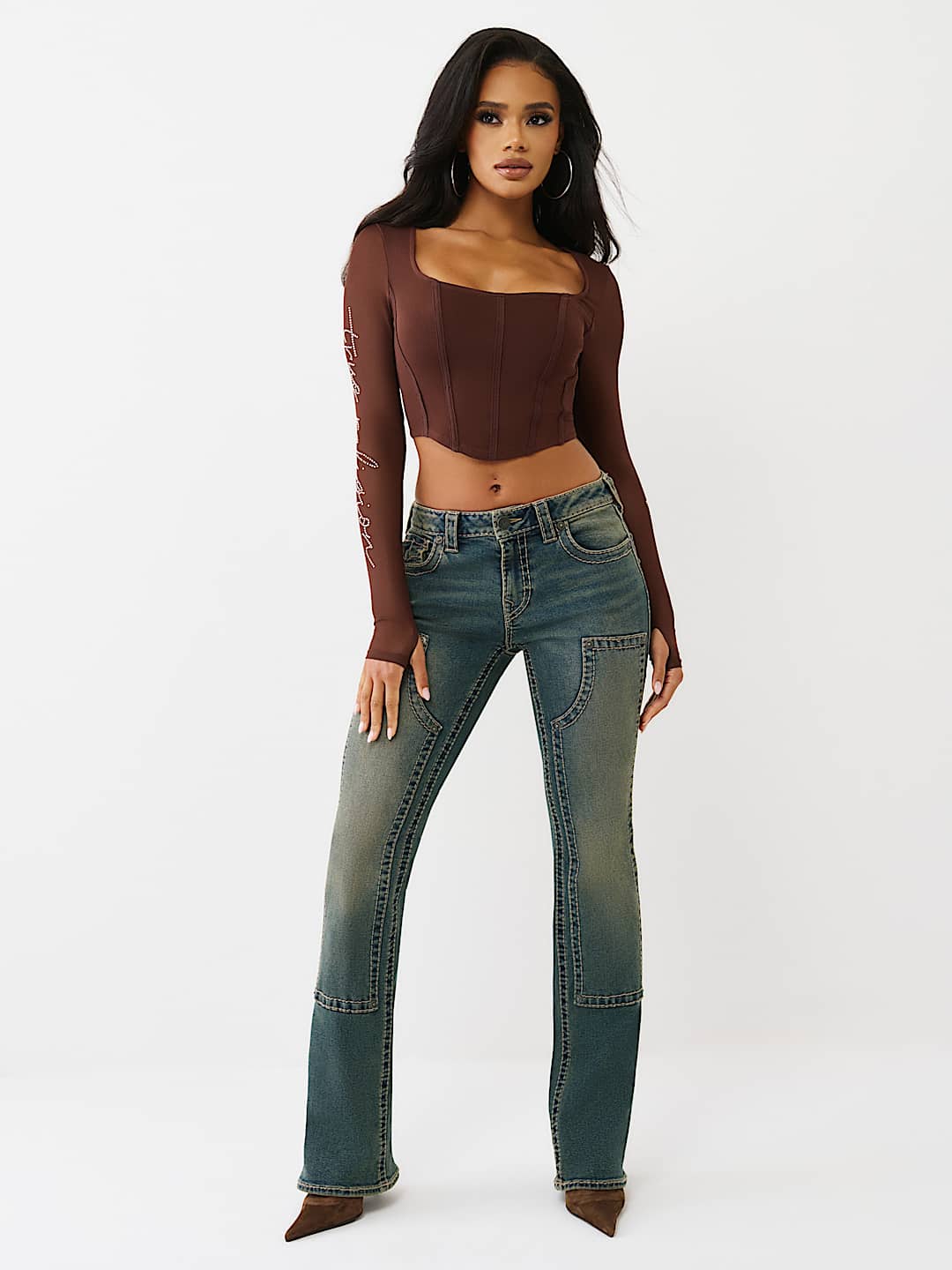 CRYSTAL MESH LONG SLEEVE TOP, image 3