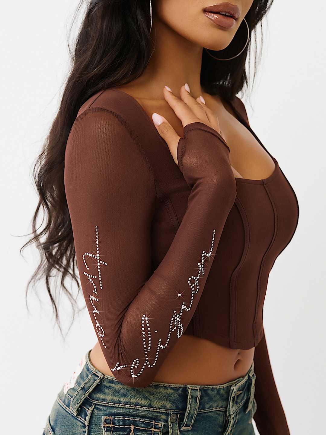 CRYSTAL MESH LONG SLEEVE TOP, image 5