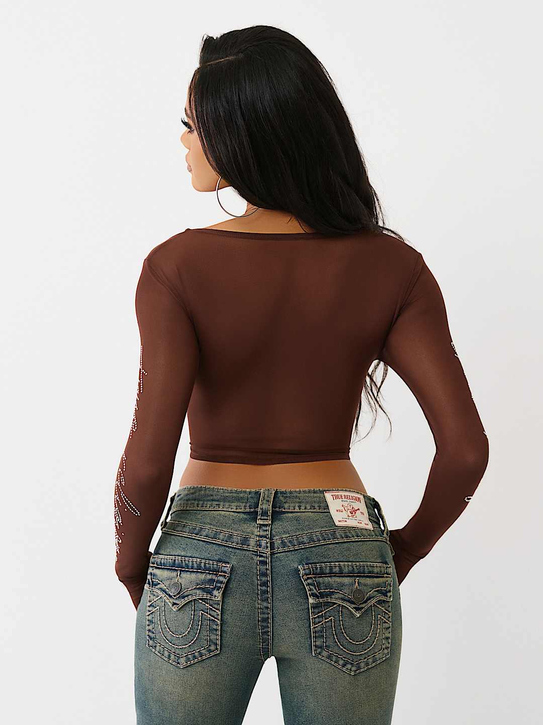 CRYSTAL MESH LONG SLEEVE TOP, image 6