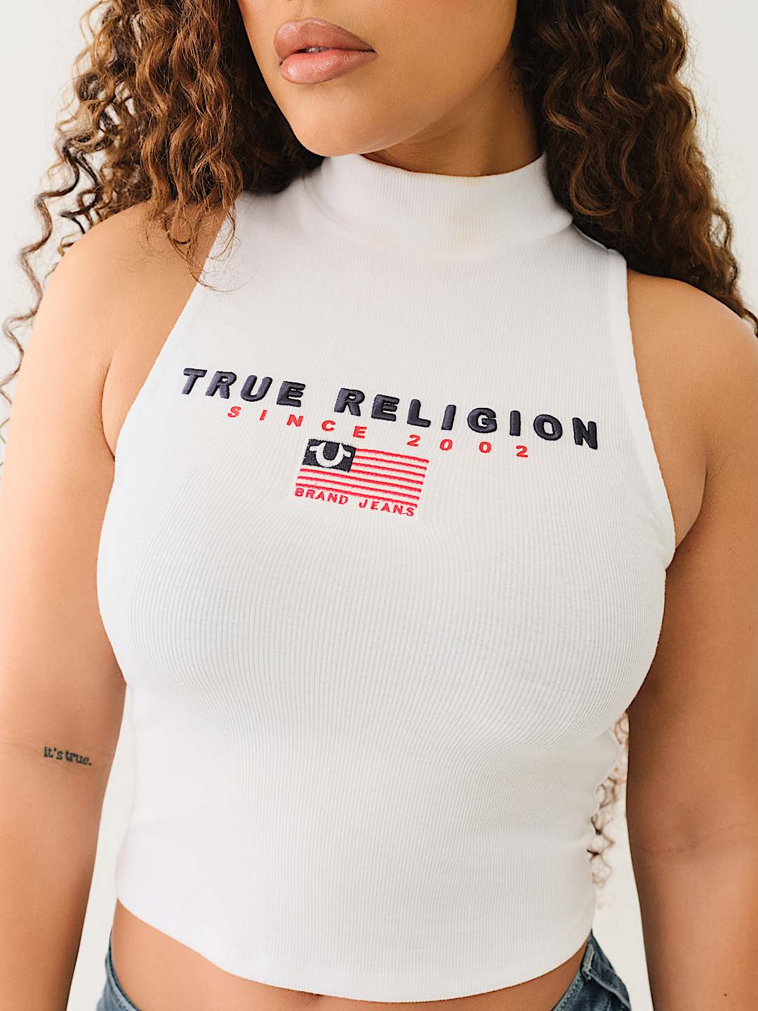 FLAG EMBROIDERED MOCK NECK TANK