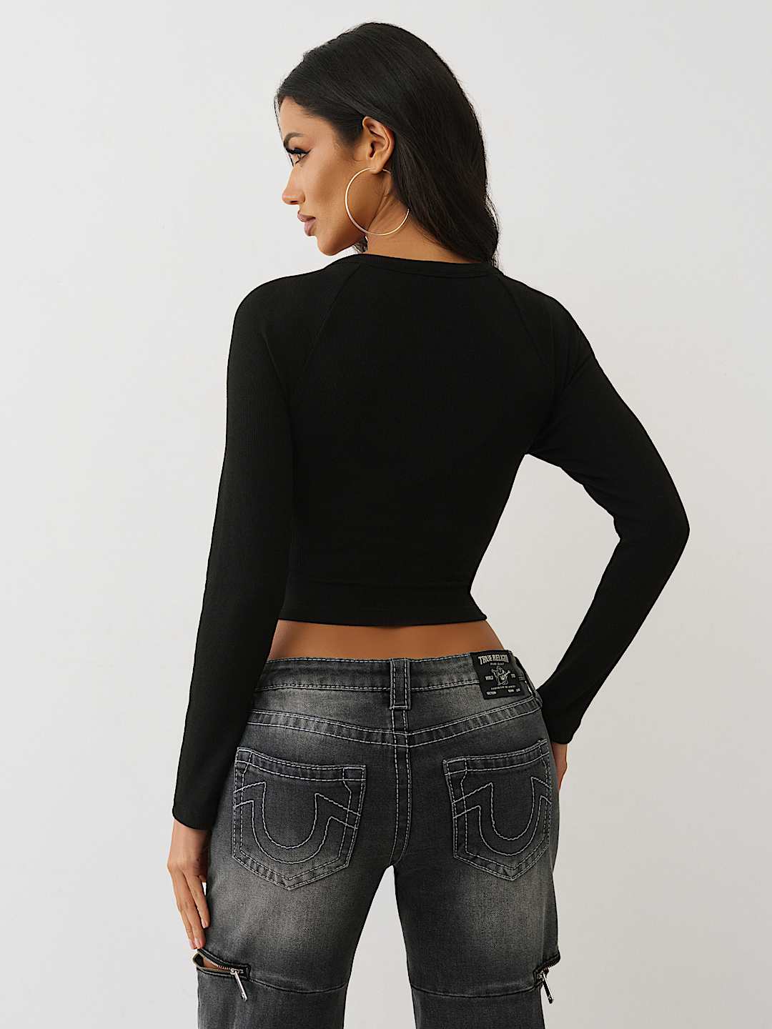 RIBBED V-NOTCH RAGLAN LONG SLEEVE TEE, image 6