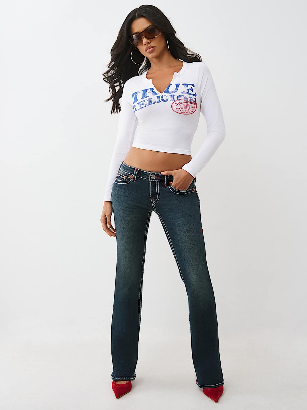 RIBBED V-NOTCH RAGLAN LONG SLEEVE TEE, image 3