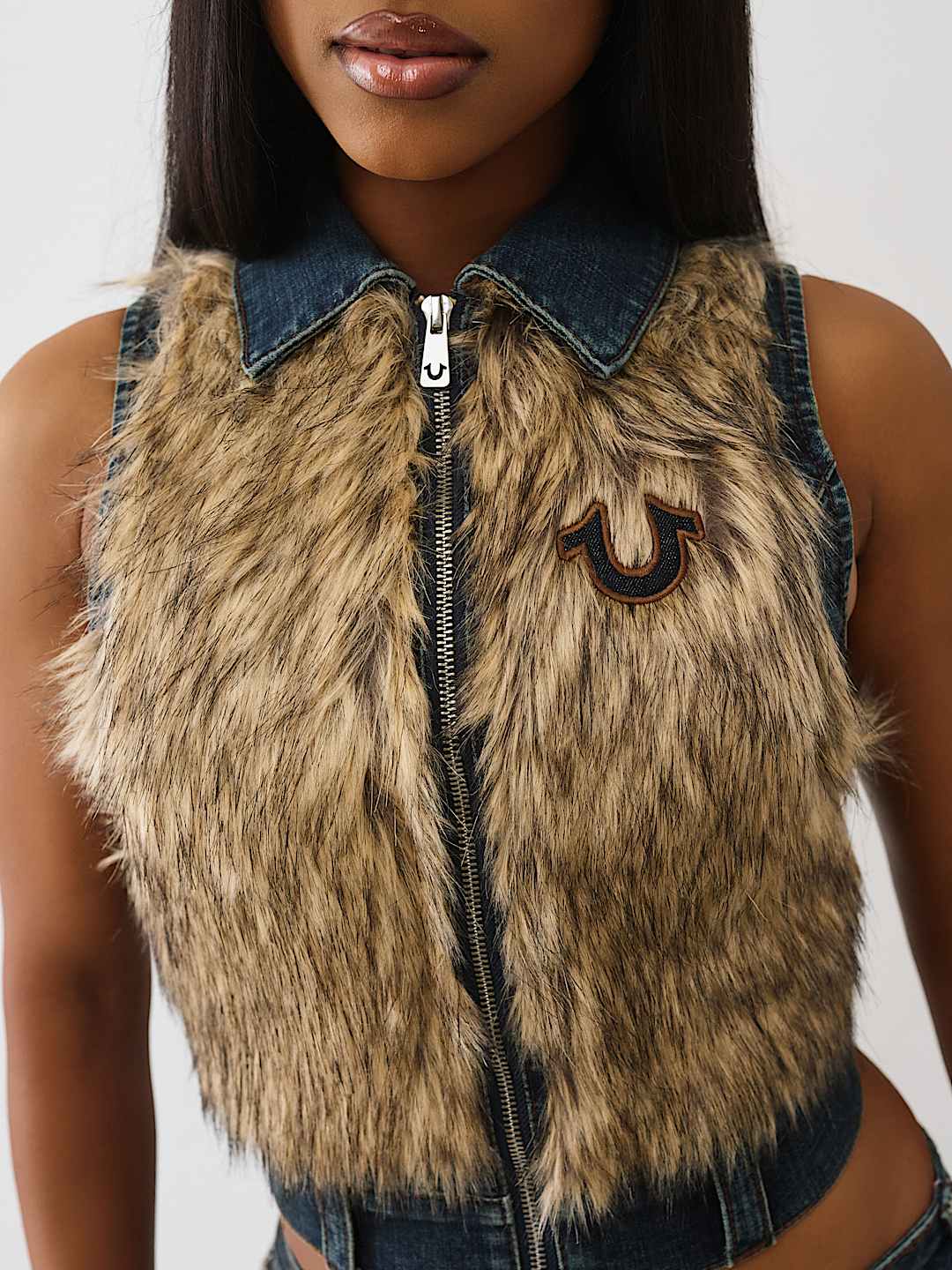 FAUX FUR DENIM VEST, image 2