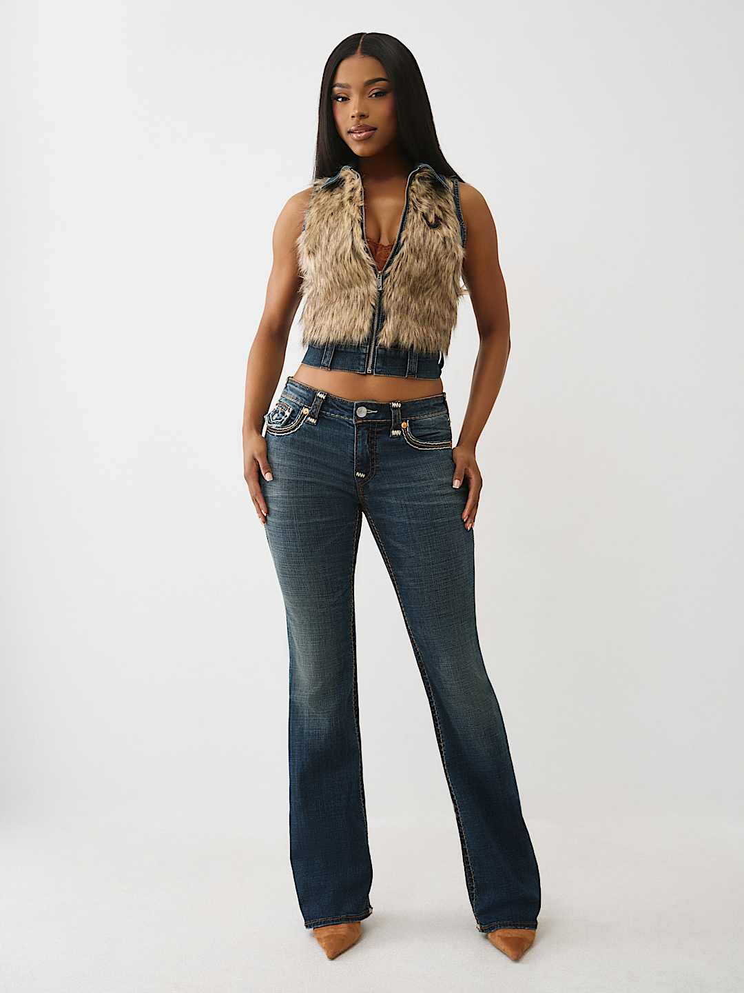 FAUX FUR DENIM VEST, image 3