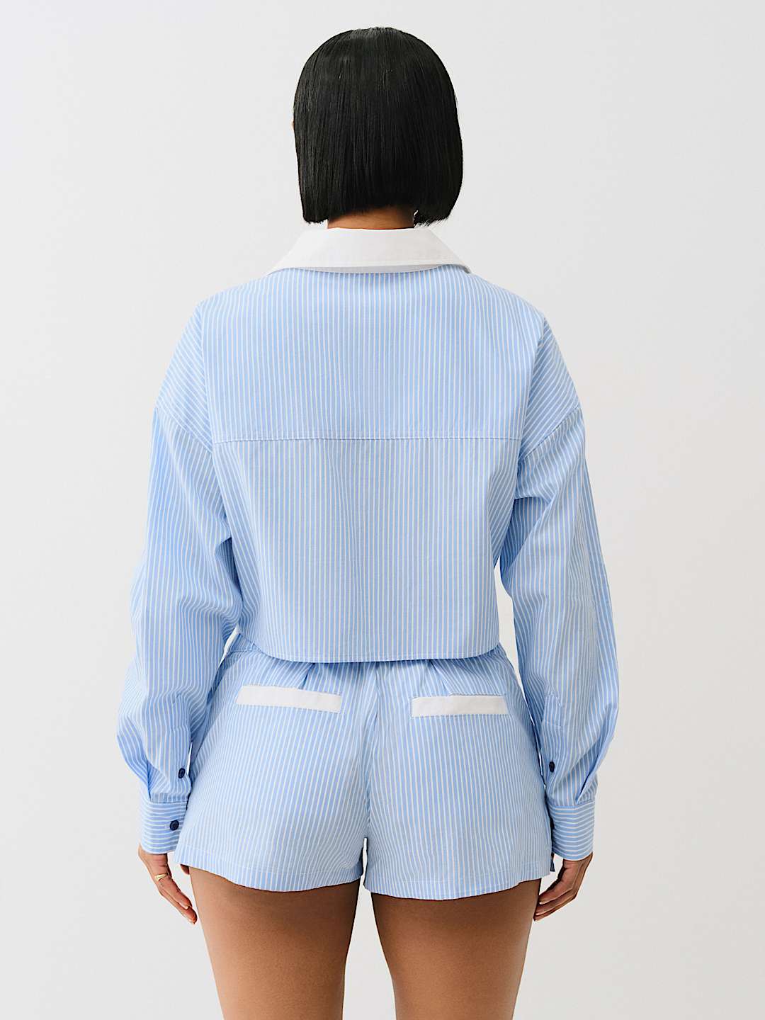 PINSTRIPED BUTTON DOWN CROP SHIRT