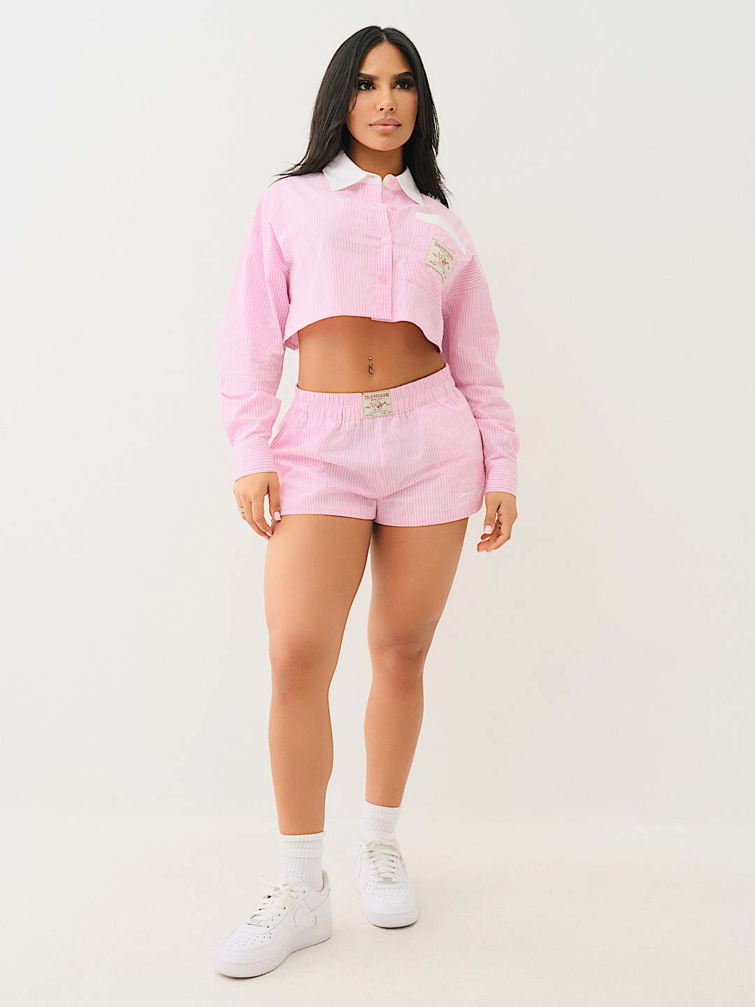 PINSTRIPED BUTTON DOWN CROP SHIRT, image 2