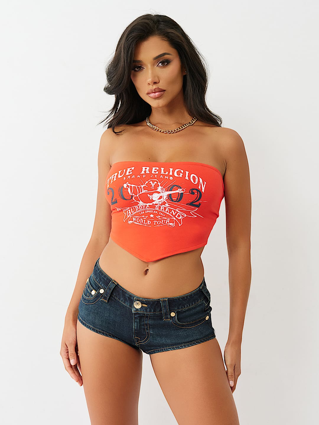 LOGO STRAPLESS SCARF TOP