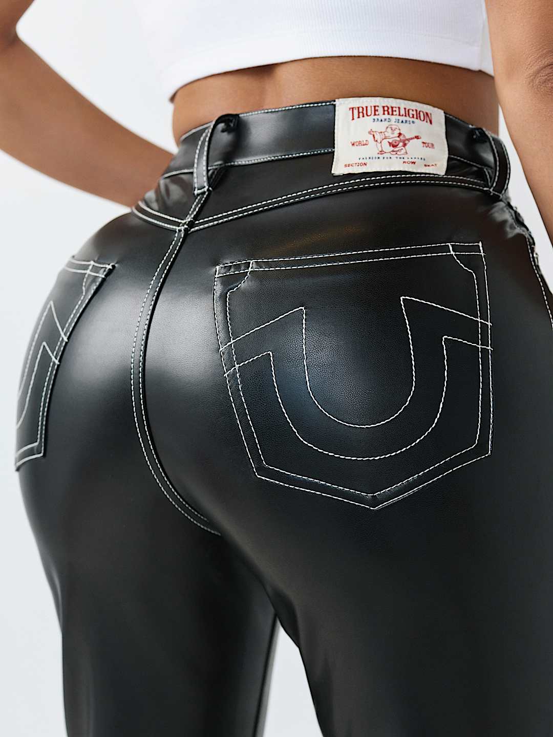 CHARLIE HIGH RISE LACE-UP FAUX LEATHER FLARE PANT, image 3