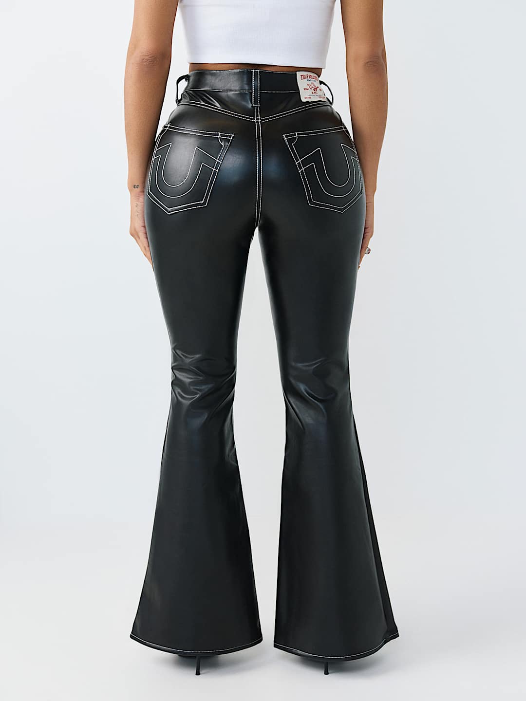 CHARLIE HIGH RISE LACE-UP FAUX LEATHER FLARE PANT, image 6
