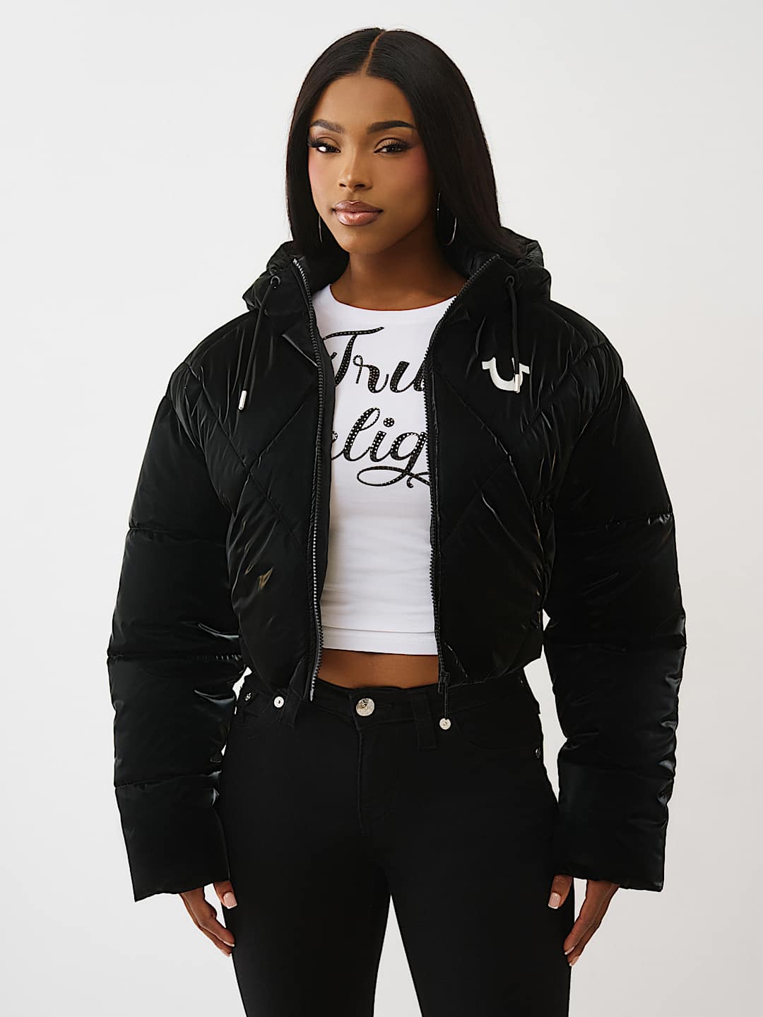 CHAQUETA ACOLCHADA DE ALTO BRILLO CON CAPUCHA, image 1