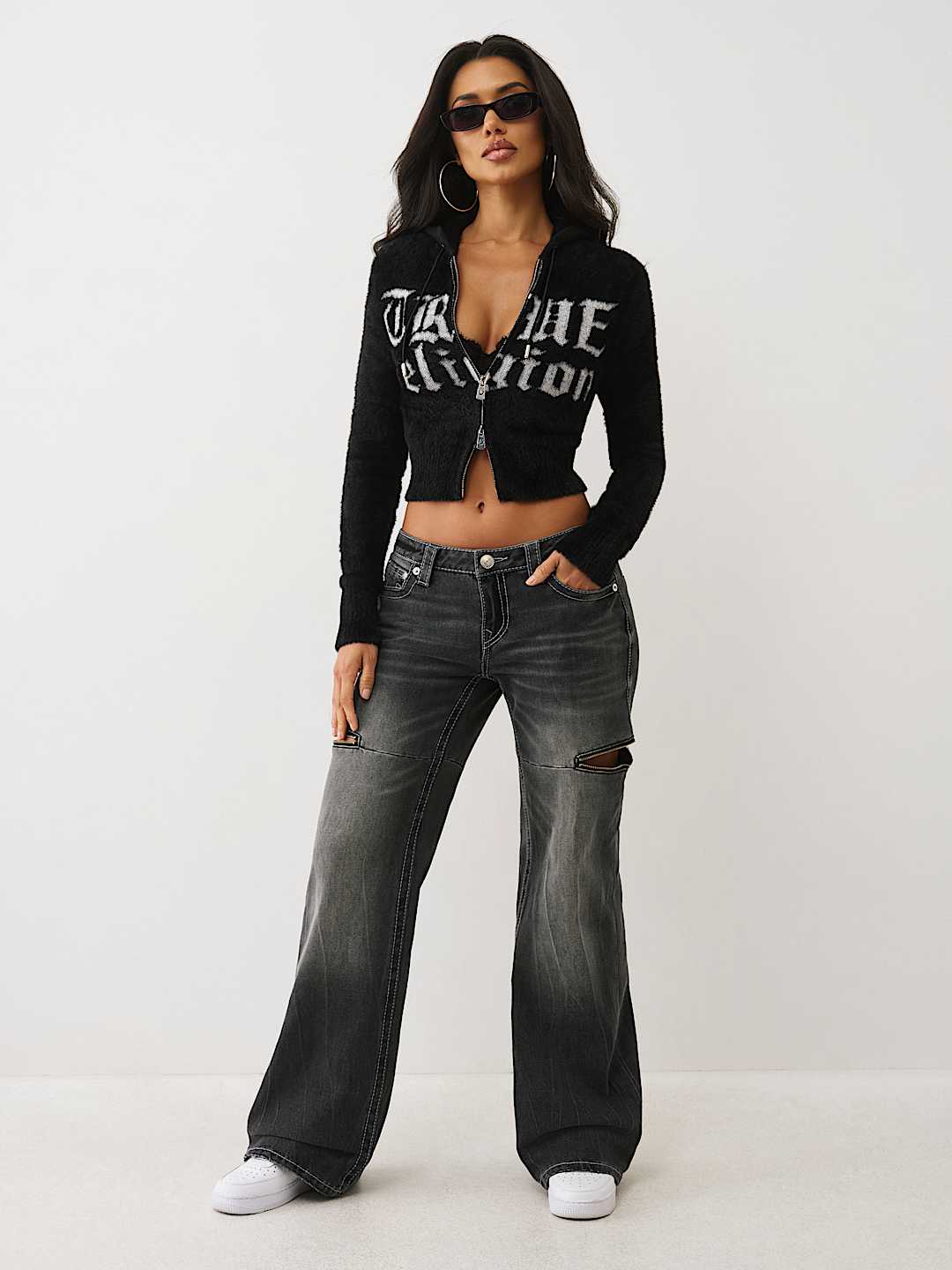 JACQUARD LOGO FUZZY ZIP HOODIE, image 3