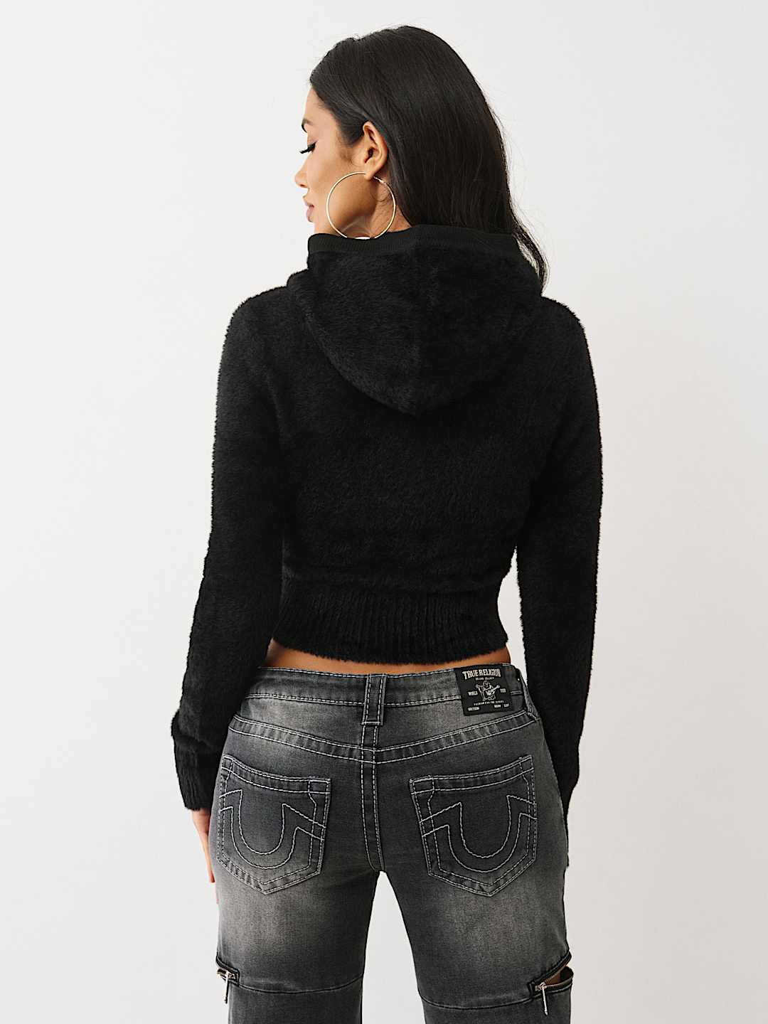 JACQUARD LOGO FUZZY ZIP HOODIE, image 5