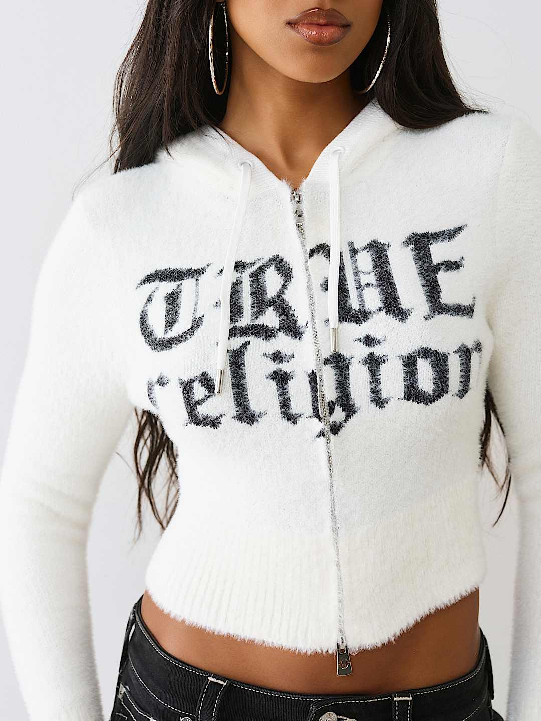JACQUARD LOGO FUZZY ZIP HOODIE, image 2