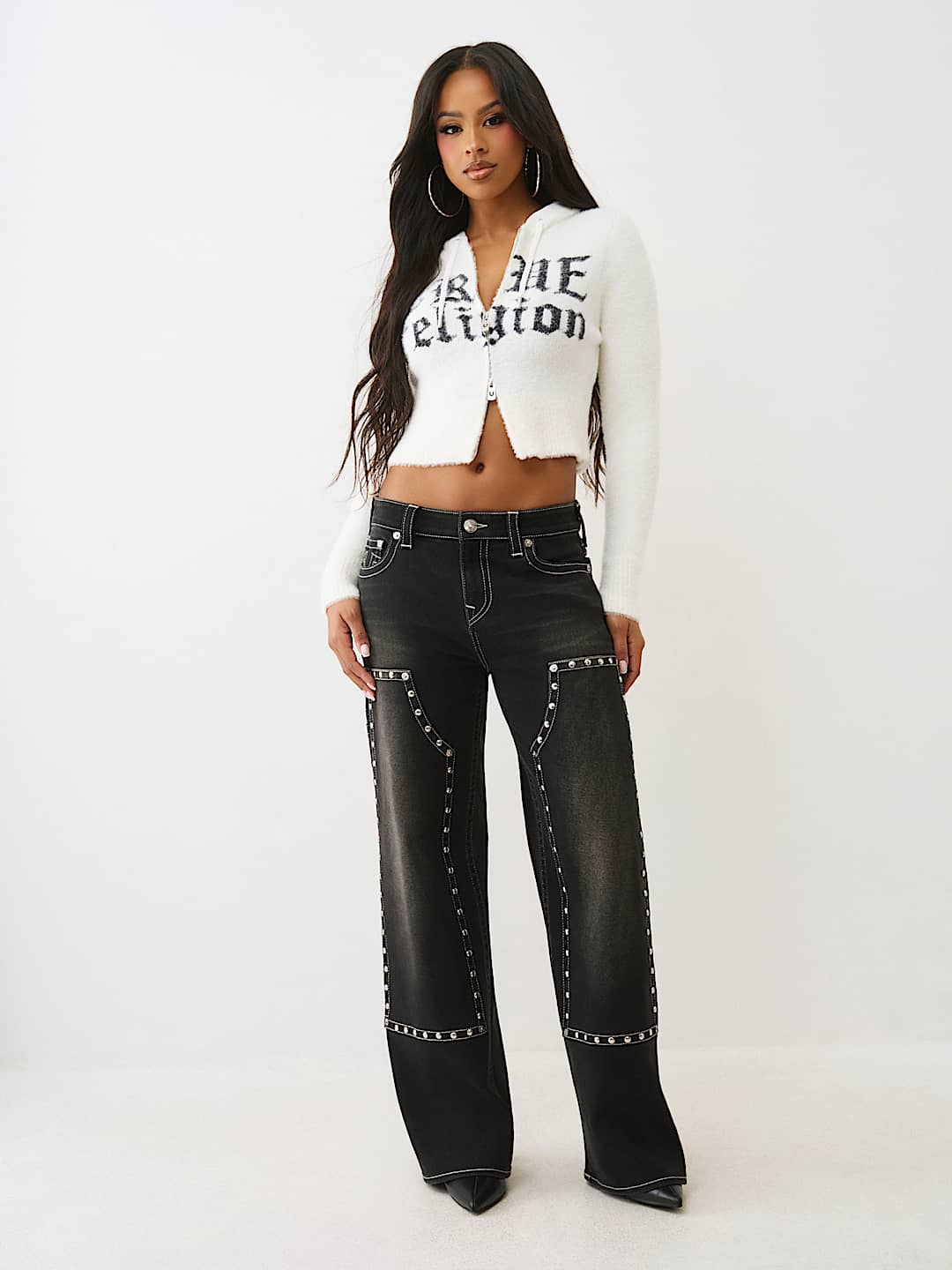 JACQUARD LOGO FUZZY ZIP HOODIE, image 3