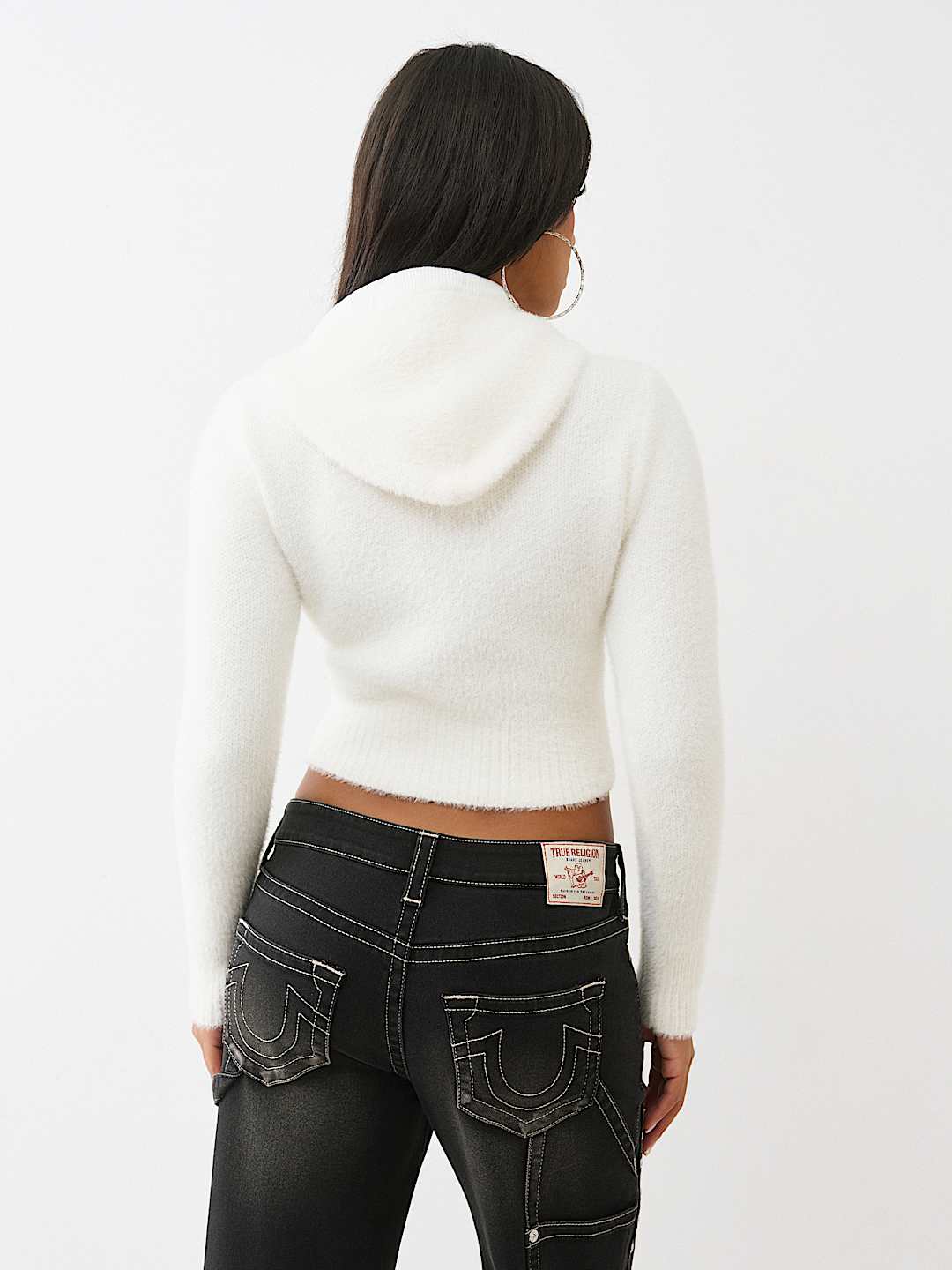 JACQUARD LOGO FUZZY ZIP HOODIE, image 5