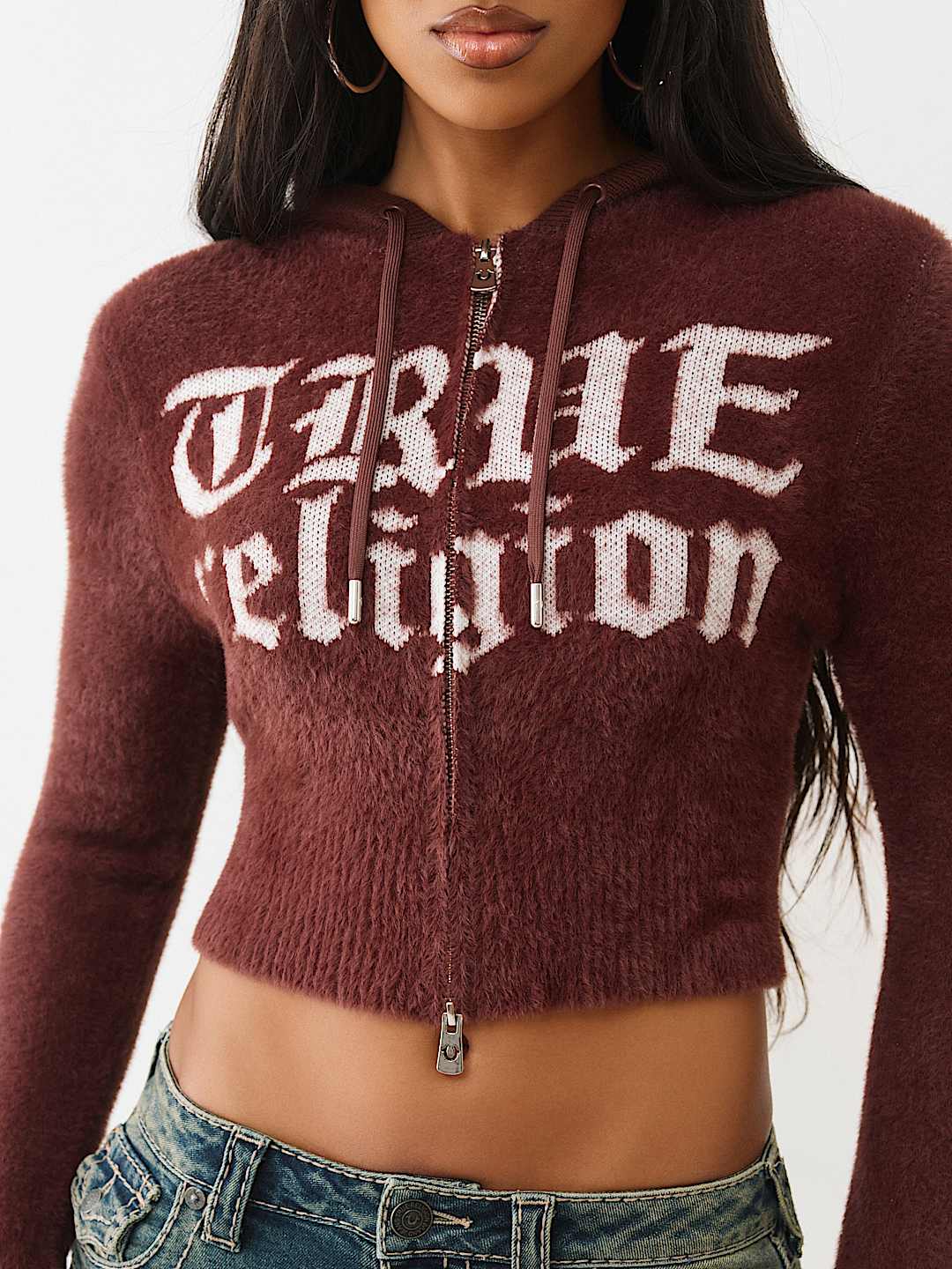 JACQUARD LOGO FUZZY ZIP HOODIE, image 2