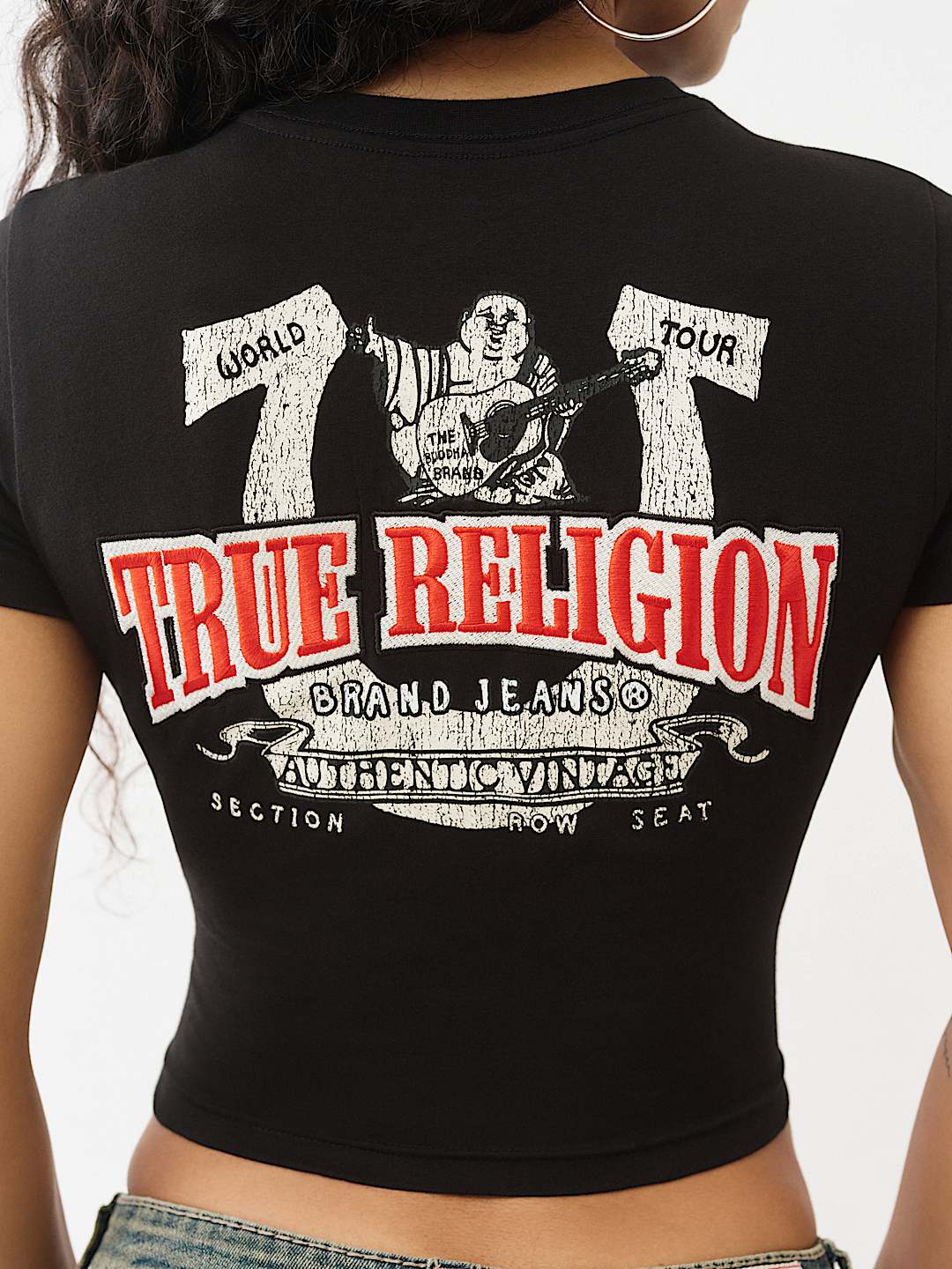 Женская приталенная футболка True Religion с принтом логотипа, черная