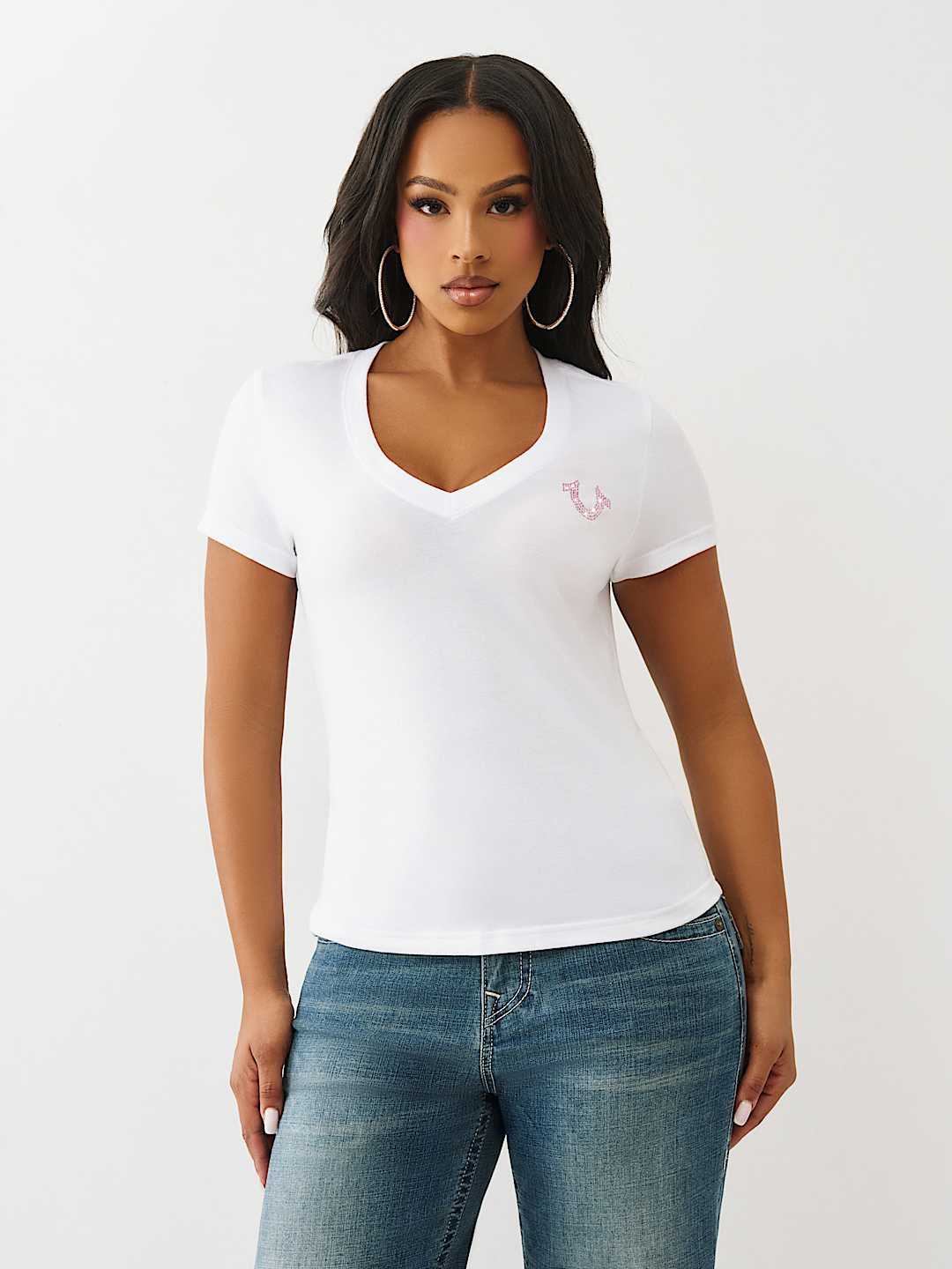 CRYSTAL BUDDHA V NECK TEE, image 2