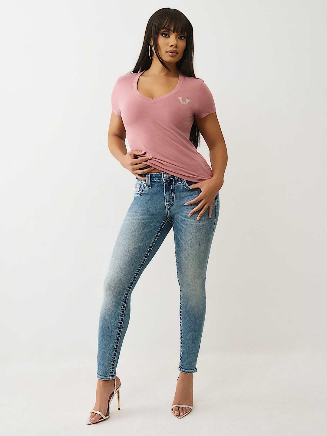 CAMISETA CON CUELLO EN V BUDDHA CON CRISTALES, image 3