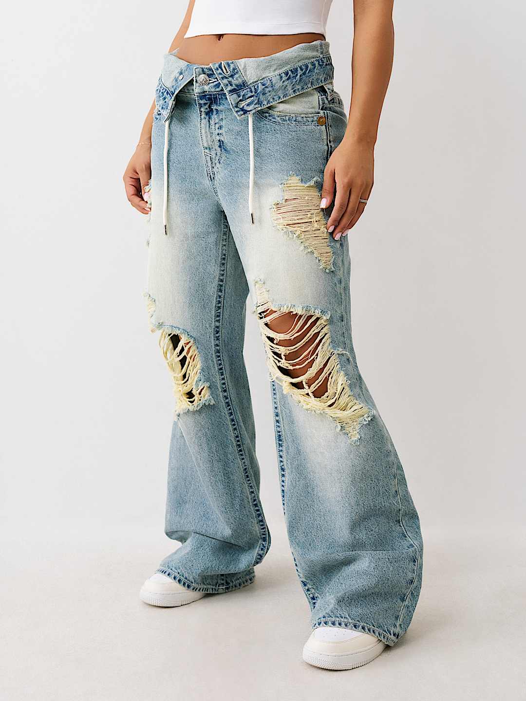 BOBBI DOUBLE WAISTBAND DISTRESSED BAGGY JEAN