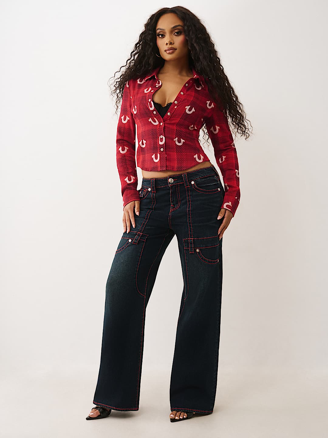 PLAID HORSESHOE WOVEN TOP, image 2