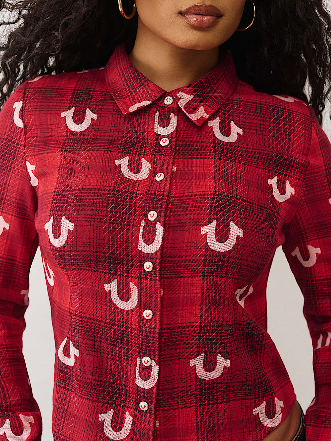 PLAID HORSESHOE WOVEN TOP, image 4