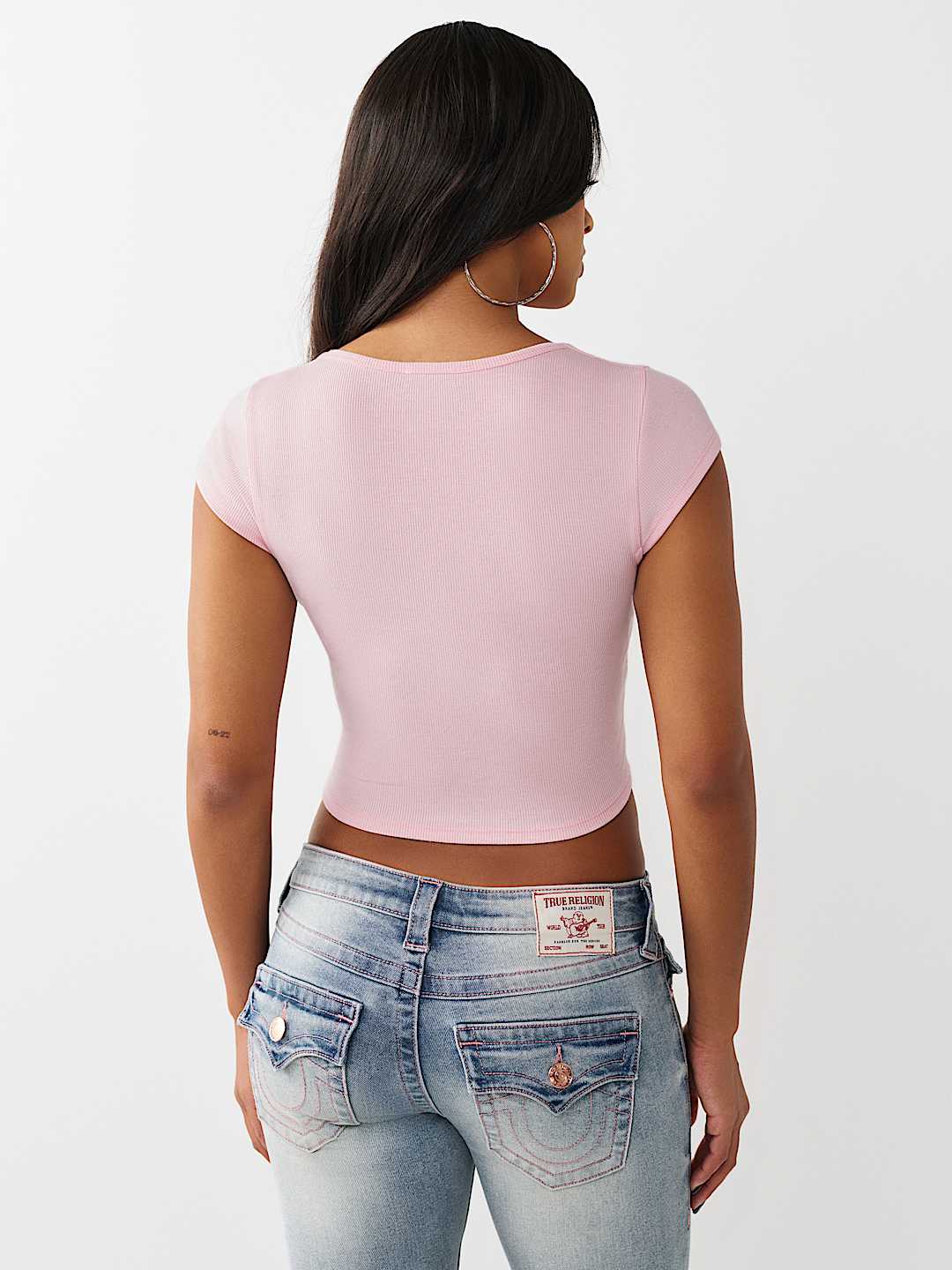 LACE-UP CAP SLEEVE RIBBED TOP, image 5