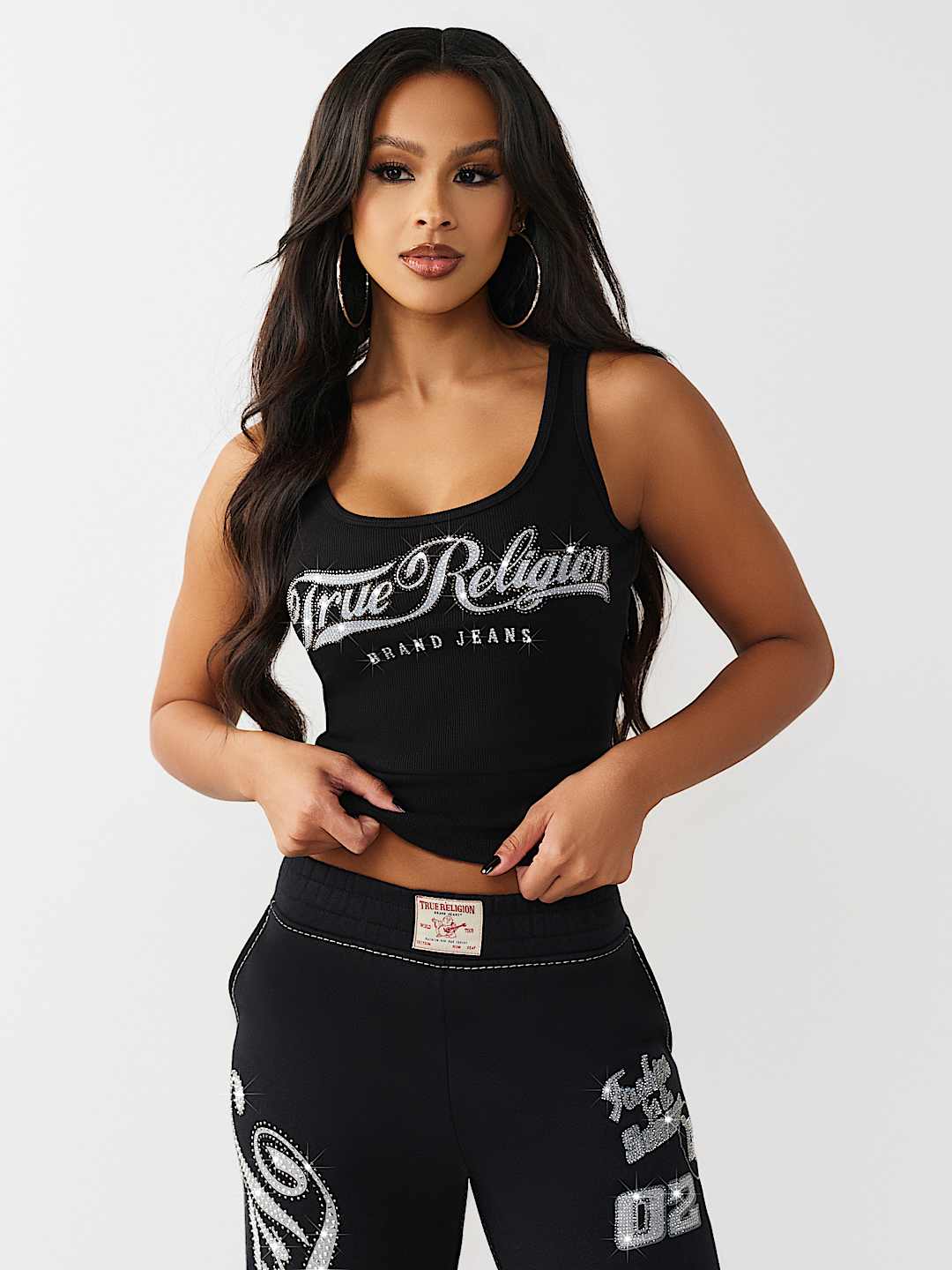 CRYSTAL SQUARE NECK RIBBED TANK, image 3