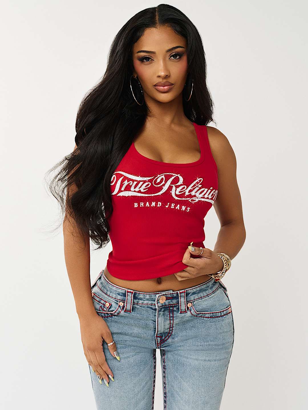 CRYSTAL SQUARE NECK RIBBED TANK, image 2