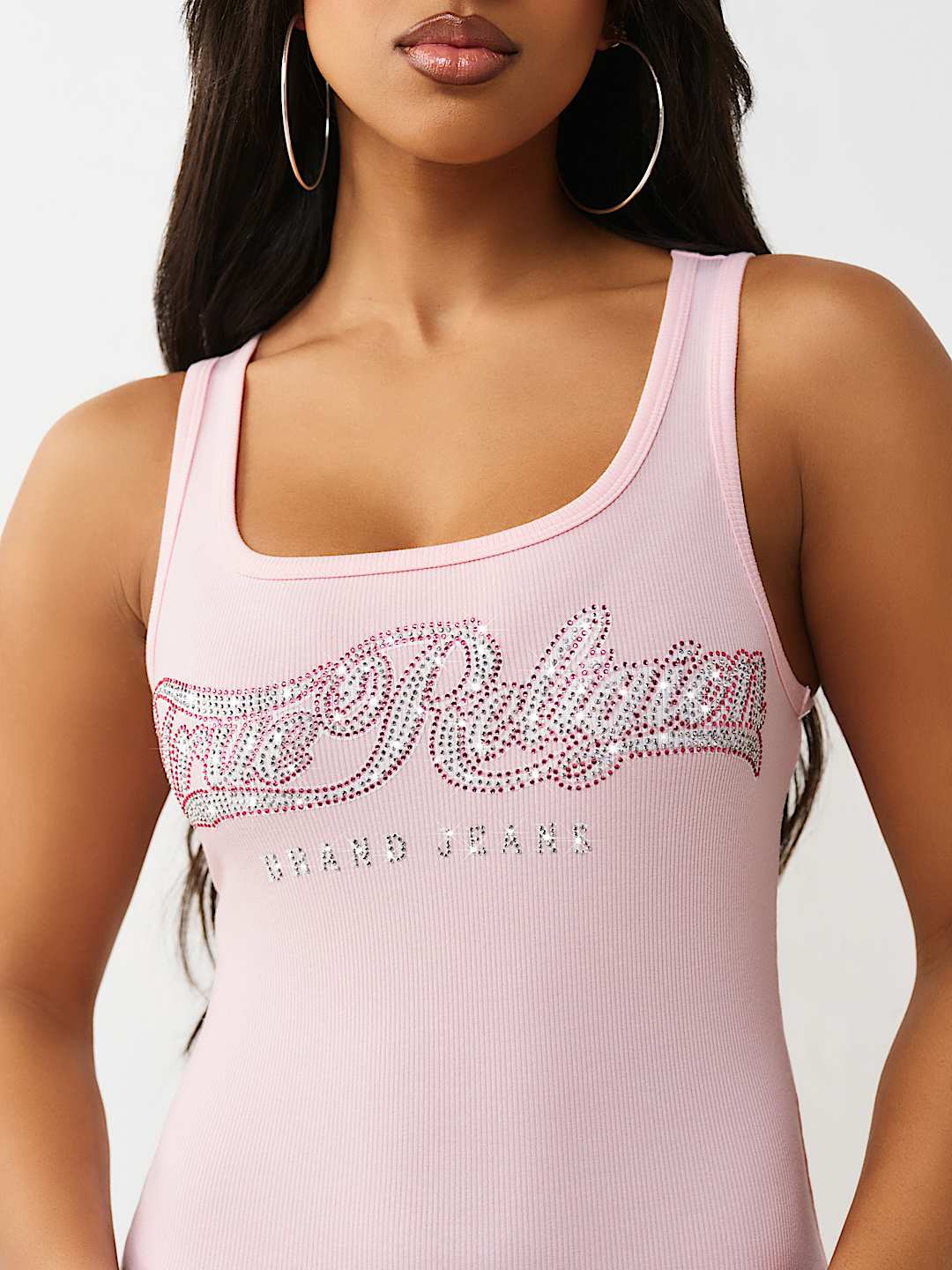 CRYSTAL SQUARE NECK RIBBED TANK, image 1