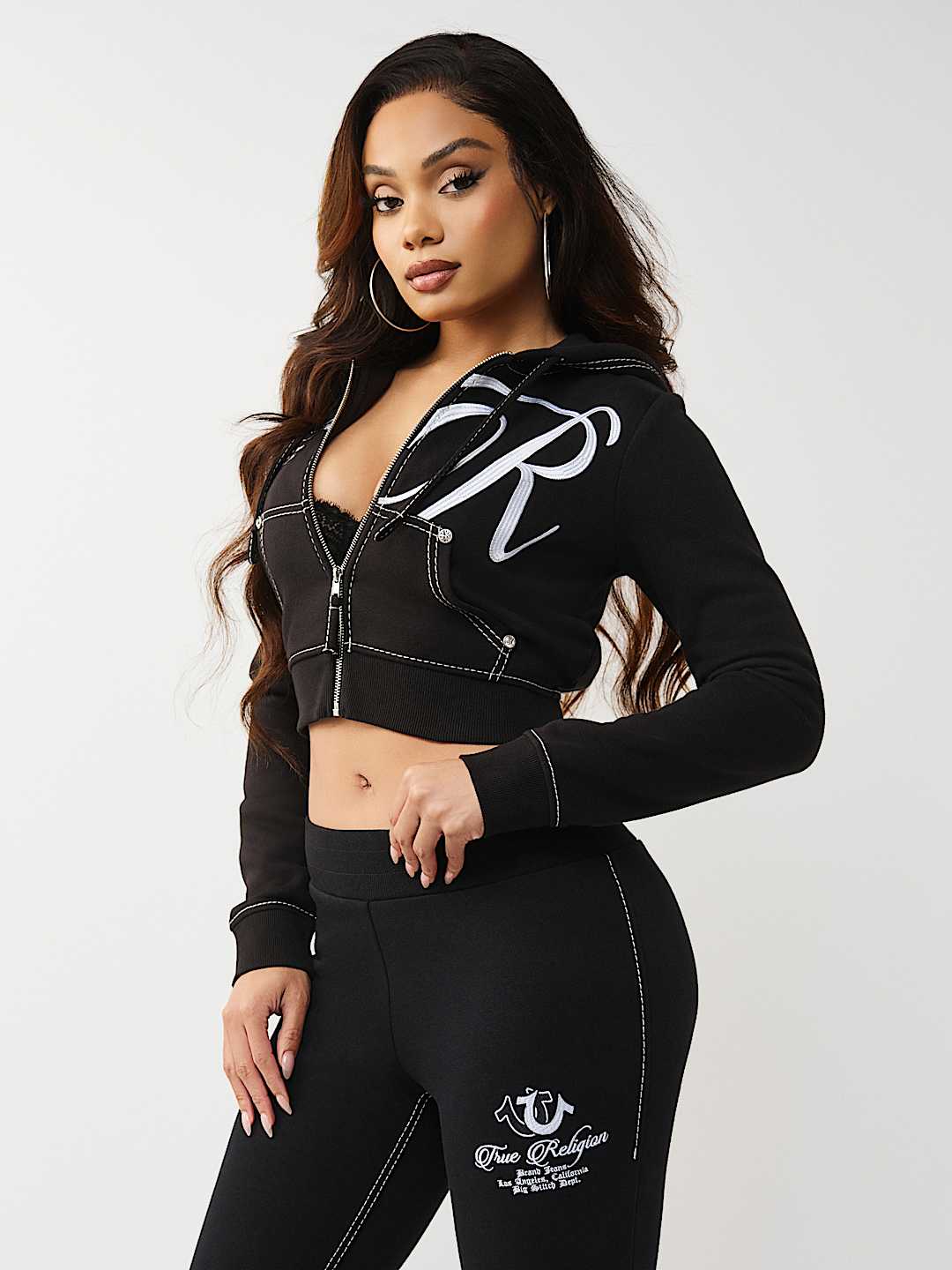 EMBROIDERED BIG T SHRUNKEN ZIP HOODIE, image 4