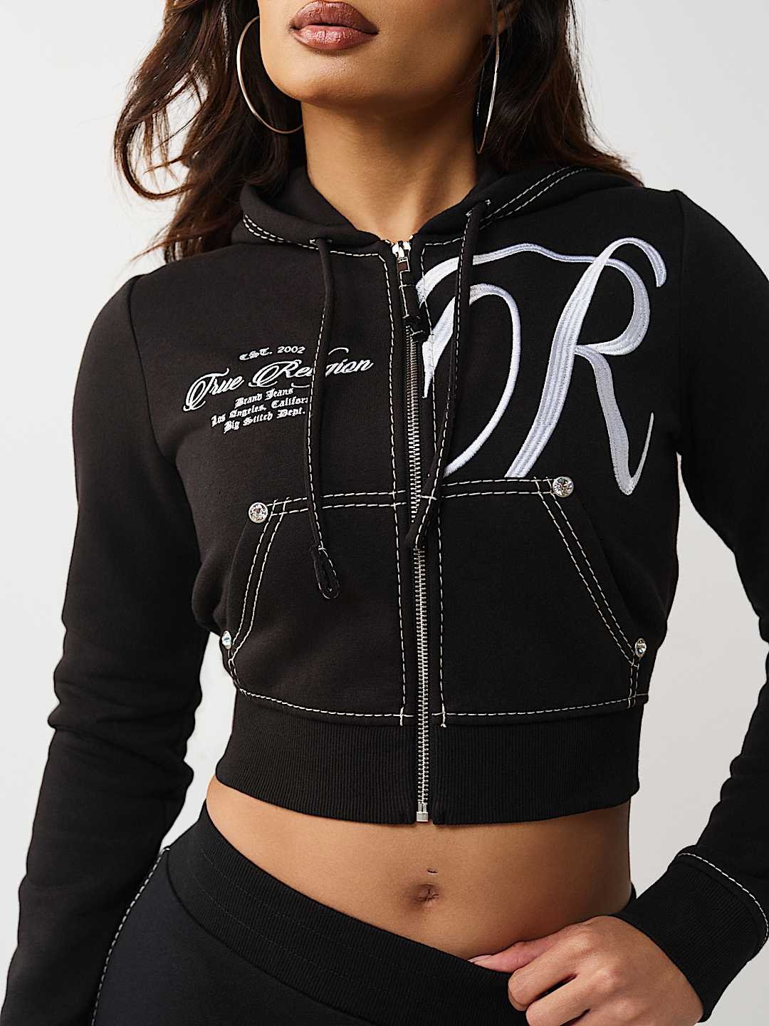 EMBROIDERED BIG T SHRUNKEN ZIP HOODIE, image 6