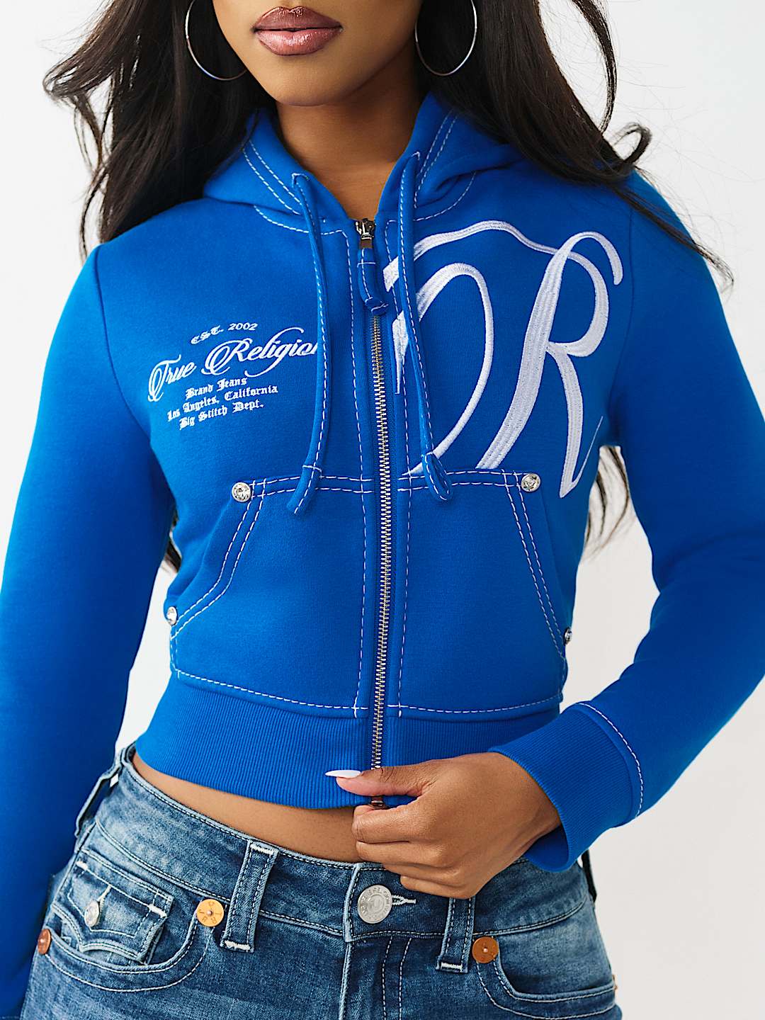 EMBROIDERED BIG T SHRUNKEN ZIP HOODIE, image 3