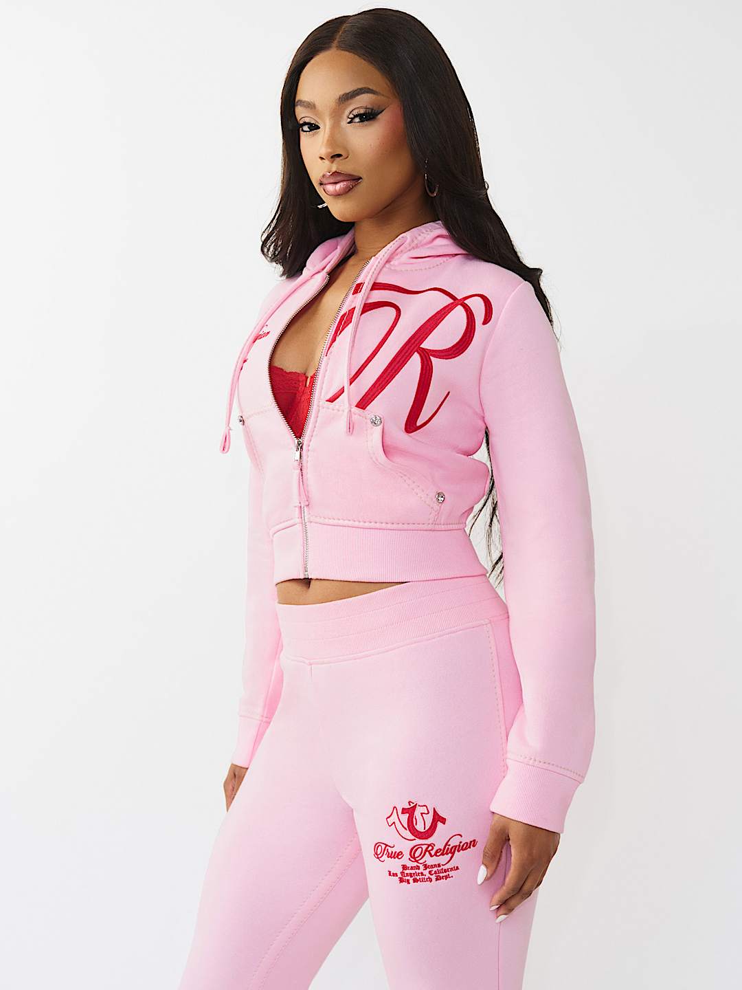 EMBROIDERED BIG T SHRUNKEN ZIP HOODIE, image 4