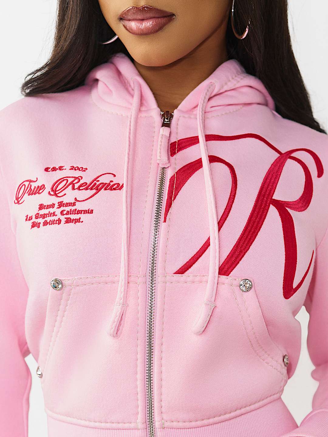 EMBROIDERED BIG T SHRUNKEN ZIP HOODIE, image 5