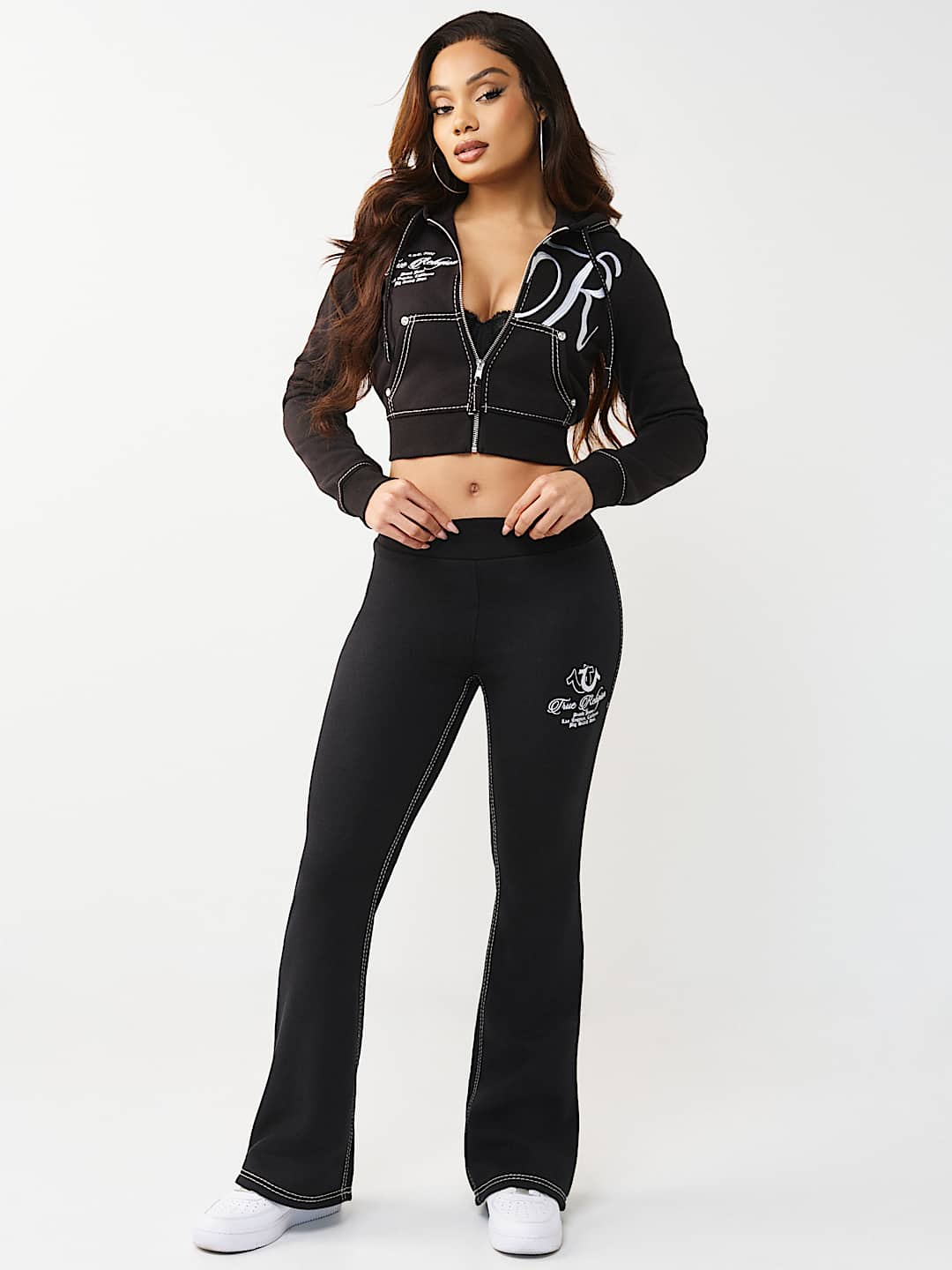 EMBROIDERED MID RISE BIG T BOOTCUT SWEATPANT, image 2